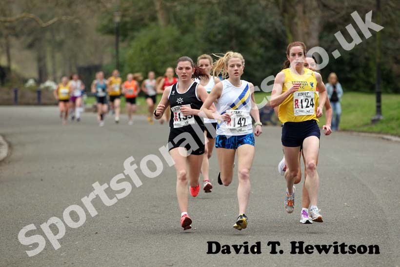 Jade Allen (Rotherham),  J. Fairchild (Trafford), Seonaid A. Murray (LIverpool Harriers) lead the Womens Northern 6 Stage Road Relay, Sefton Park, Liverpool.
